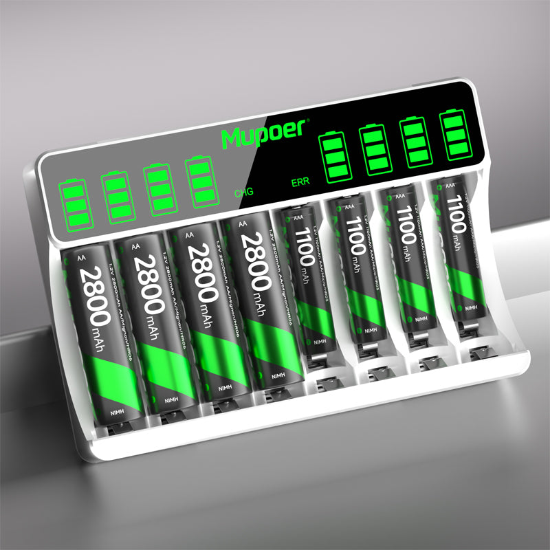 Mupoer® EcoVolt Combo - Rechargeable Ni-MH Batteries & LCD Charger