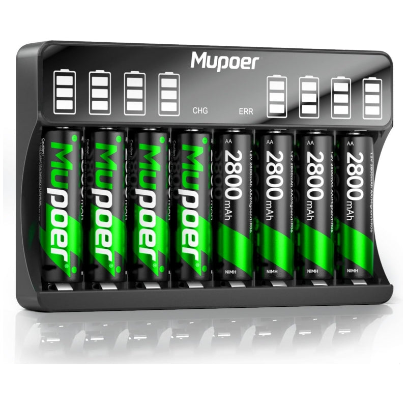 Mupoer® EcoVolt Combo - Rechargeable Ni-MH Batteries & LCD Charger