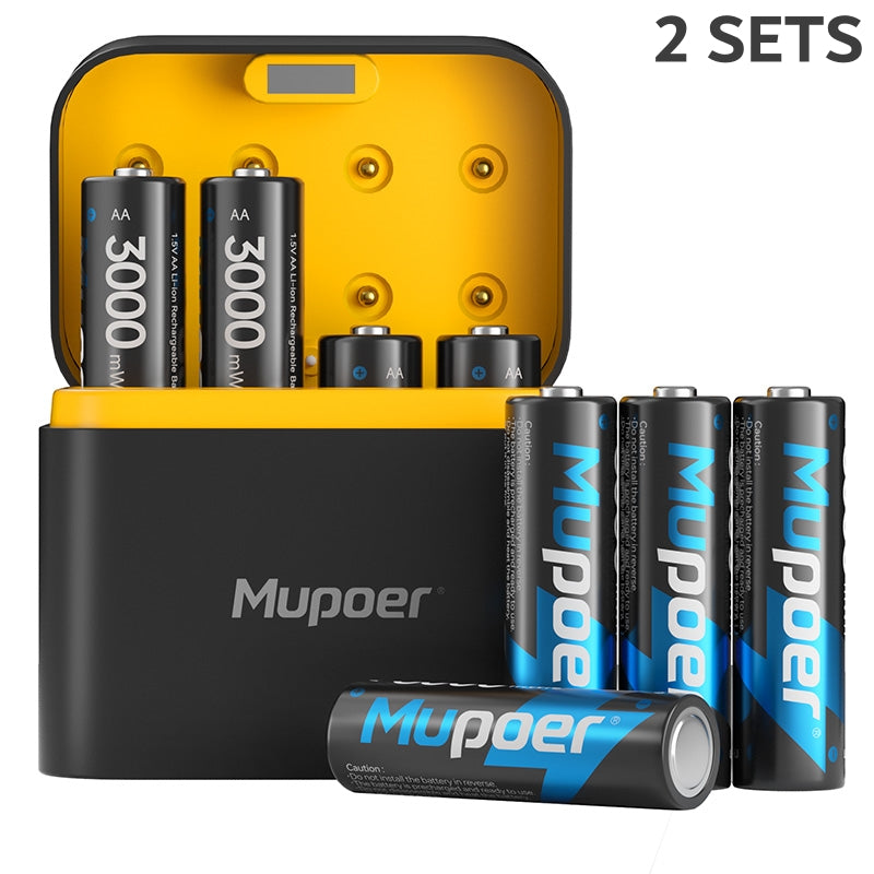 Mupoer® PowerPro AA Li-ion Batteries - 3000mWh 1.5V Rechargeable