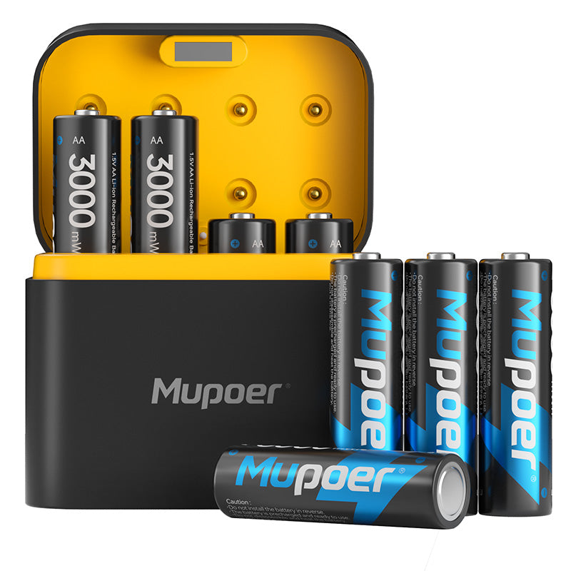 Mupoer® PowerPro AA Li-ion Batteries - 3000mWh 1.5V Rechargeable