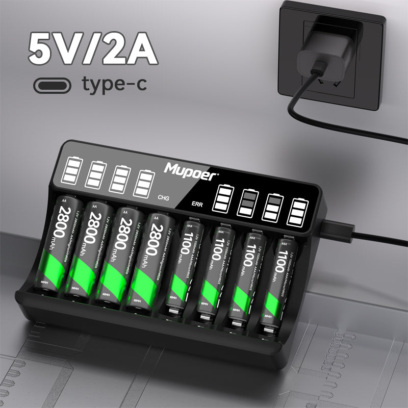 Mupoer® EcoVolt Combo - Rechargeable Ni-MH Batteries & LCD Charger