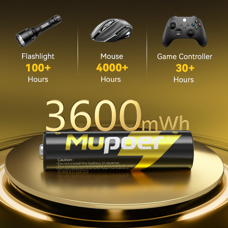 Mupoer® PowerPro AA Li-ion Batteries - 3600mWh 1.5V Rechargeable