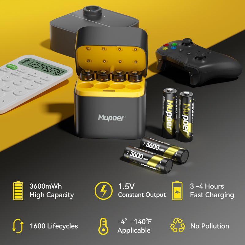 Mupoer® PowerPro AA Li-ion Batteries - 3600mWh 1.5V Rechargeable